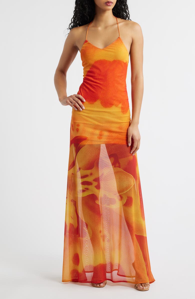 Feners Balita Mesh Maxi Dress, Main, color, Peach