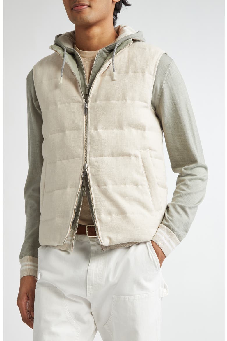 Reversible Linen Down Puffer Vest, Alternate, color, 02-07 SAND AND SAGE
