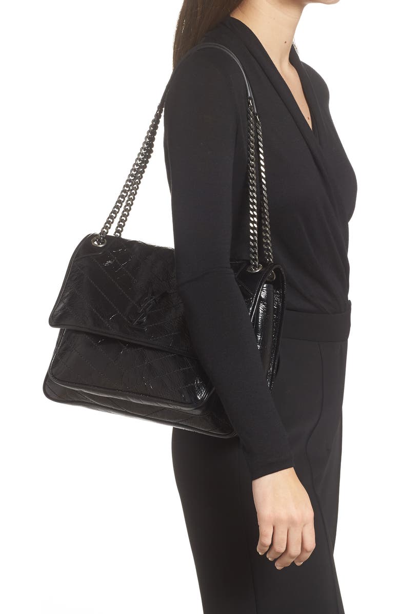 Saint Laurent Large Niki Crinkled Matelassé Leather Shoulder Bag, Alternate, color,