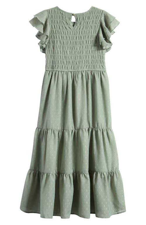 Ava & Yelly Kids' Smocked Bodice Clip Dot Chiffon Party Dress In Sage