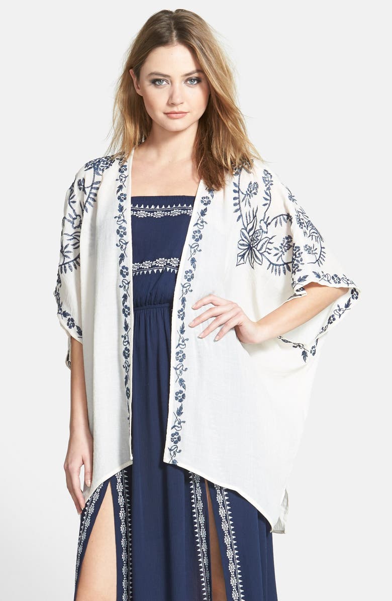 ASTR the Label ASTR Embroidered Open Front Kimono, Main, color, 