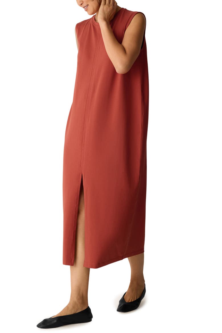 Crew Neck Front Slit Midi Dress, Main, color, BLOOD ORANGE