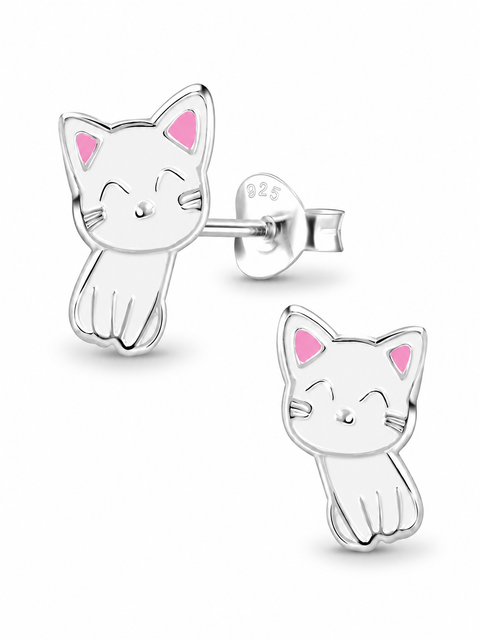 Sterling Silver Stud Earrings Cute Cat (Toddler, Little Kid & Big Kid)