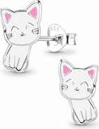 Mia Belle Girls Sterling Silver Stud Earrings Cute Cat