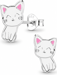 Mia Belle Girls Sterling Silver Stud Earrings Cute Cat