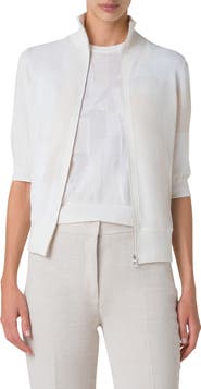Akris Trapeze Rayonnant Jacquard Full Zip Cardigan