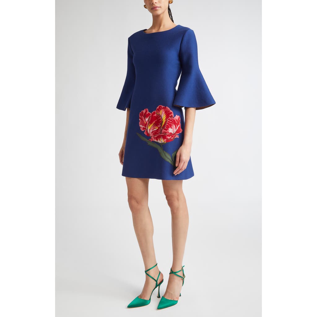 Carolina Herrera Tulip Bell-sleeve Mini Dress In Blue