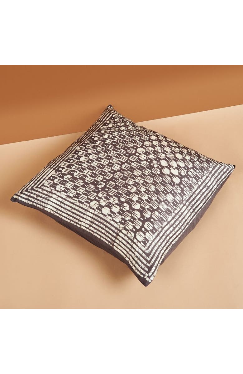 Studio Variously Oasis Charcoal Hand Crafted Wax Block Print Mulberry Silk Pillow - Cover Only, Alternate, color, Black/Charcoal