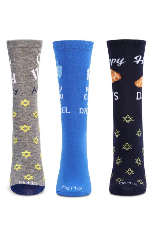 Memoi Hanukkah Assorted 3-pack Crew Socks In Multi