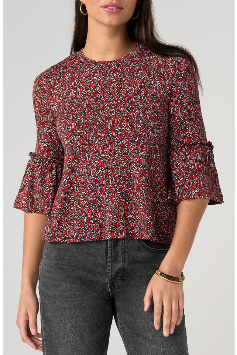 Bell Sleeve Top, Main, color, RED/ BLACK MULTI
