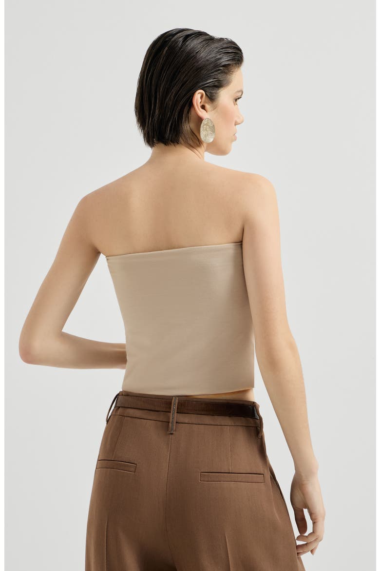 Stretch cotton jersey bandeau top, Alternate, color, Sand