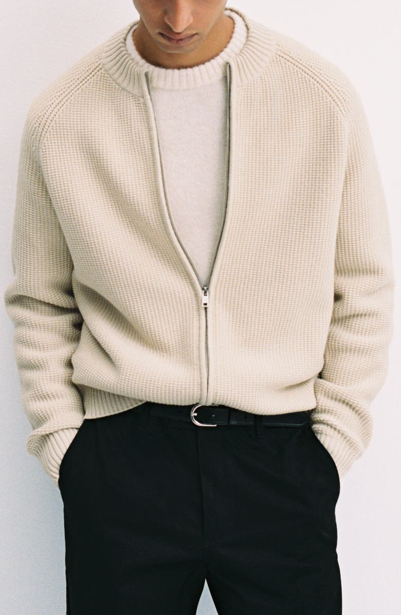 MANGO Zip-Up Cardigan, Main, color, Sand