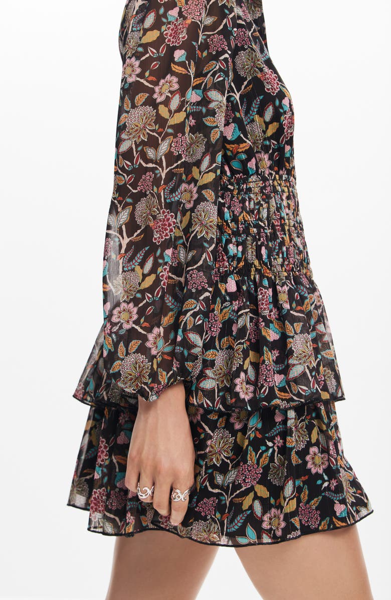 Desigual Floral Long Sleeve Tiered Minidress, Alternate, color, 