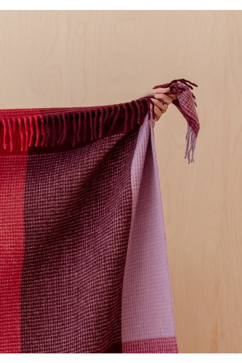 Recycled Wool Waffle Throw Blanket, Alternate, color, Burgundy Waffle Block Check