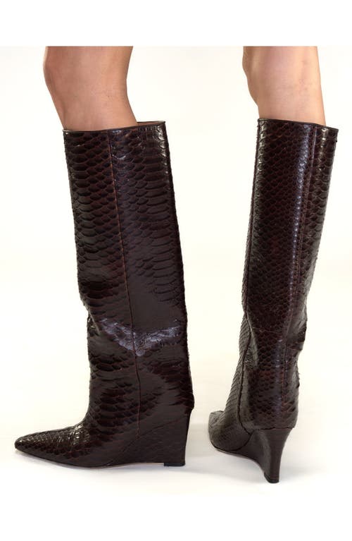 Cynthia Rowley Embossed Leather Wedge Boot In Brown