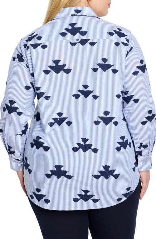 Nic + Zoe Nic+zoe Stamped Stripe Stretch Cotton Button-up Shirt In Blue Multi