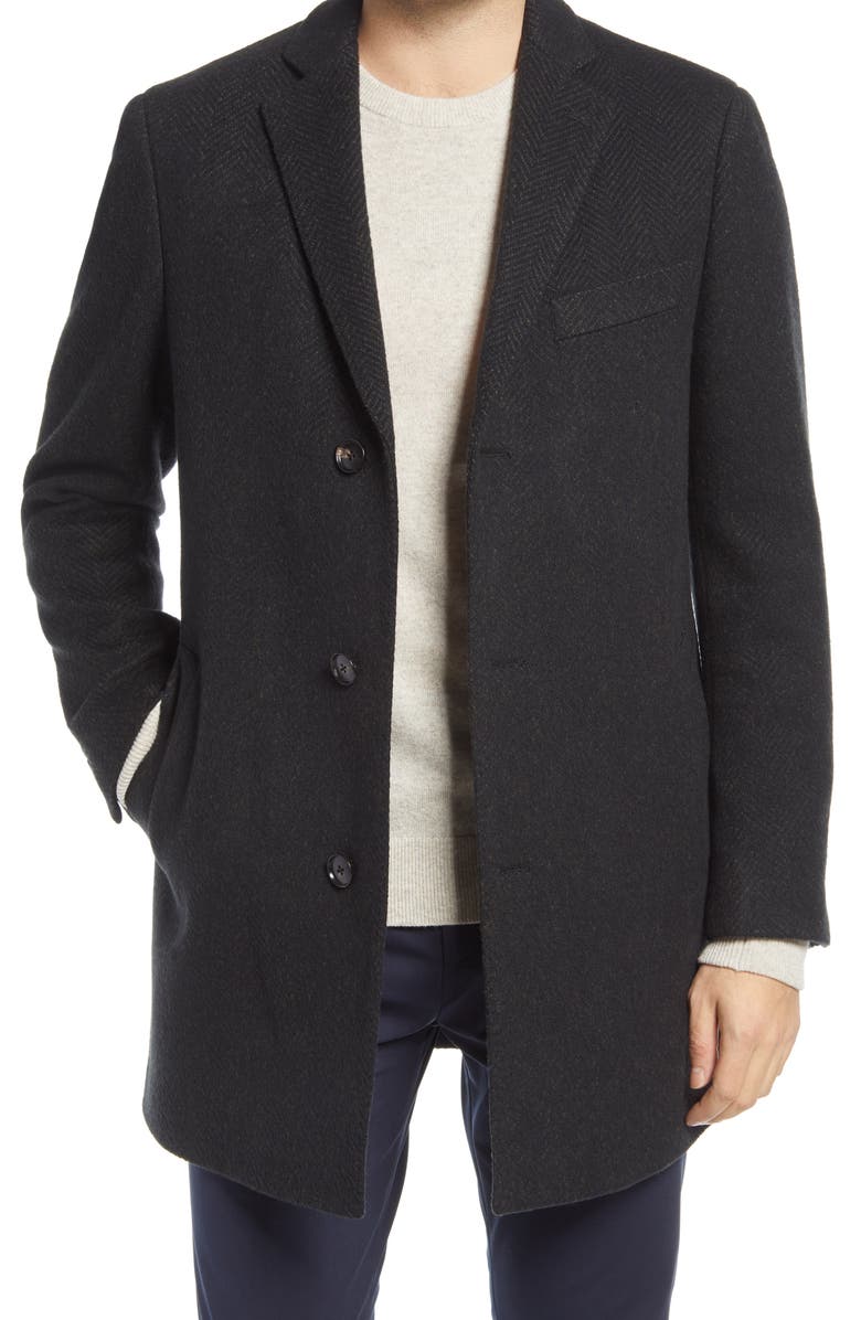 Cardinal of Canada Stone Herringbone Wool Blend Overcoat, Main, color,