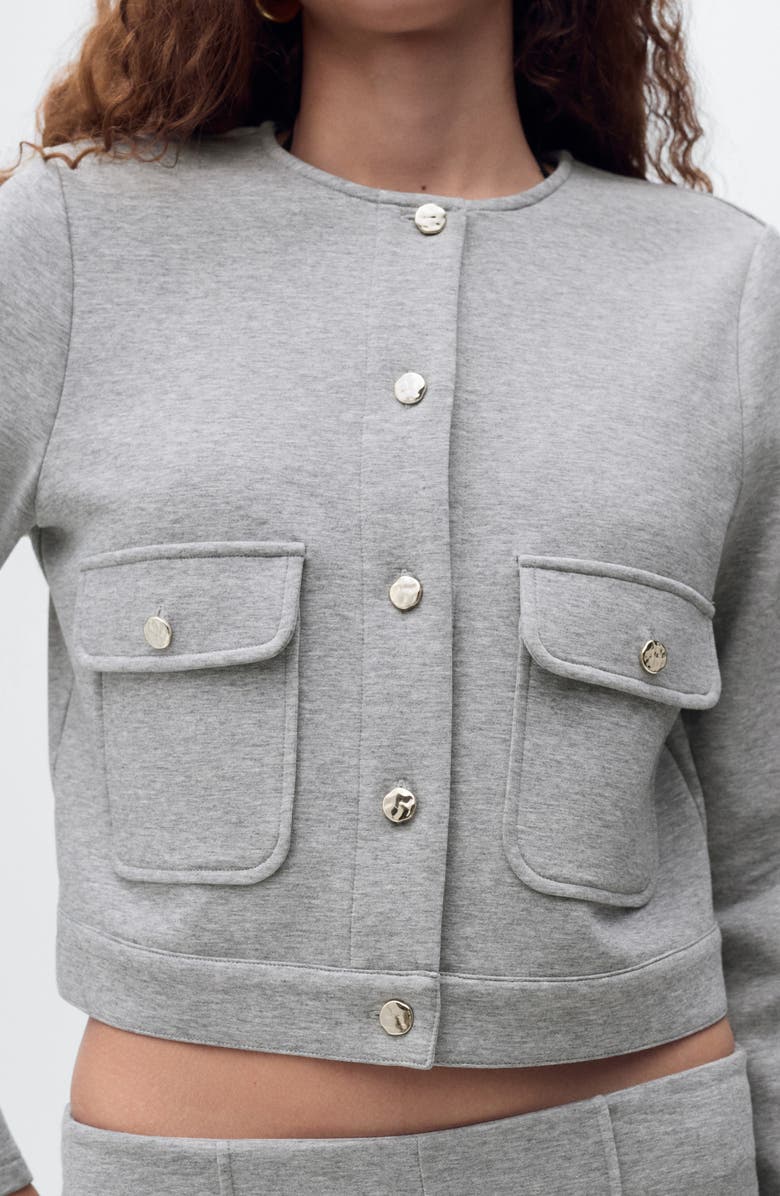 MANGO Cotton Blend Crop Utility Jacket, Alternate, color, Medium Heather Grey