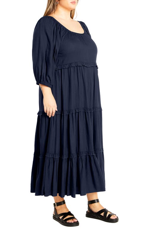 City Chic Ophelia Ruffle Tiered Dress In Blue