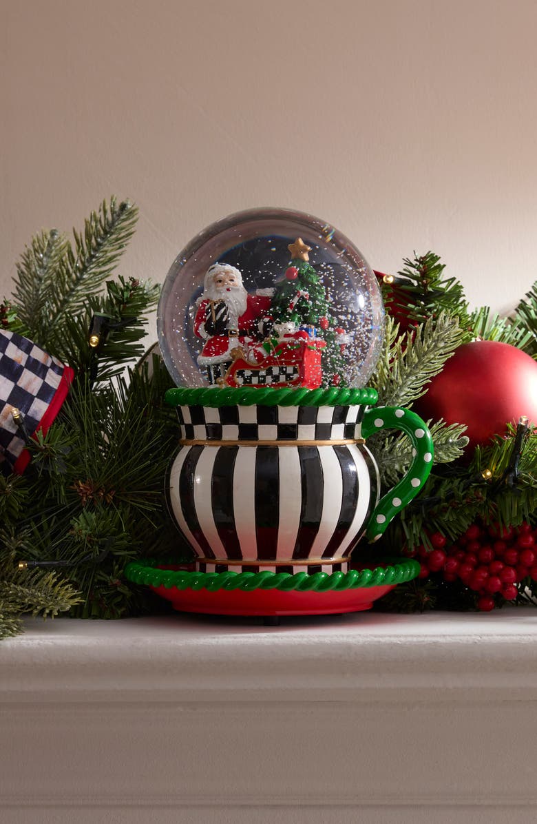 MACKENZIE CHILDS Check It Out Teacup Snow Globe, Alternate, color, Green