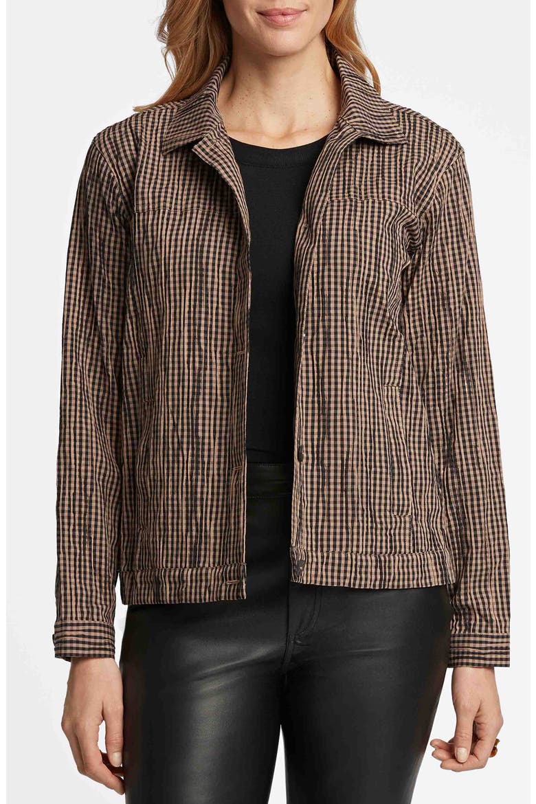 Thelma Crinkle Cotton Blend Gingham Jacket, Main, color, ALMOND/ BLACK