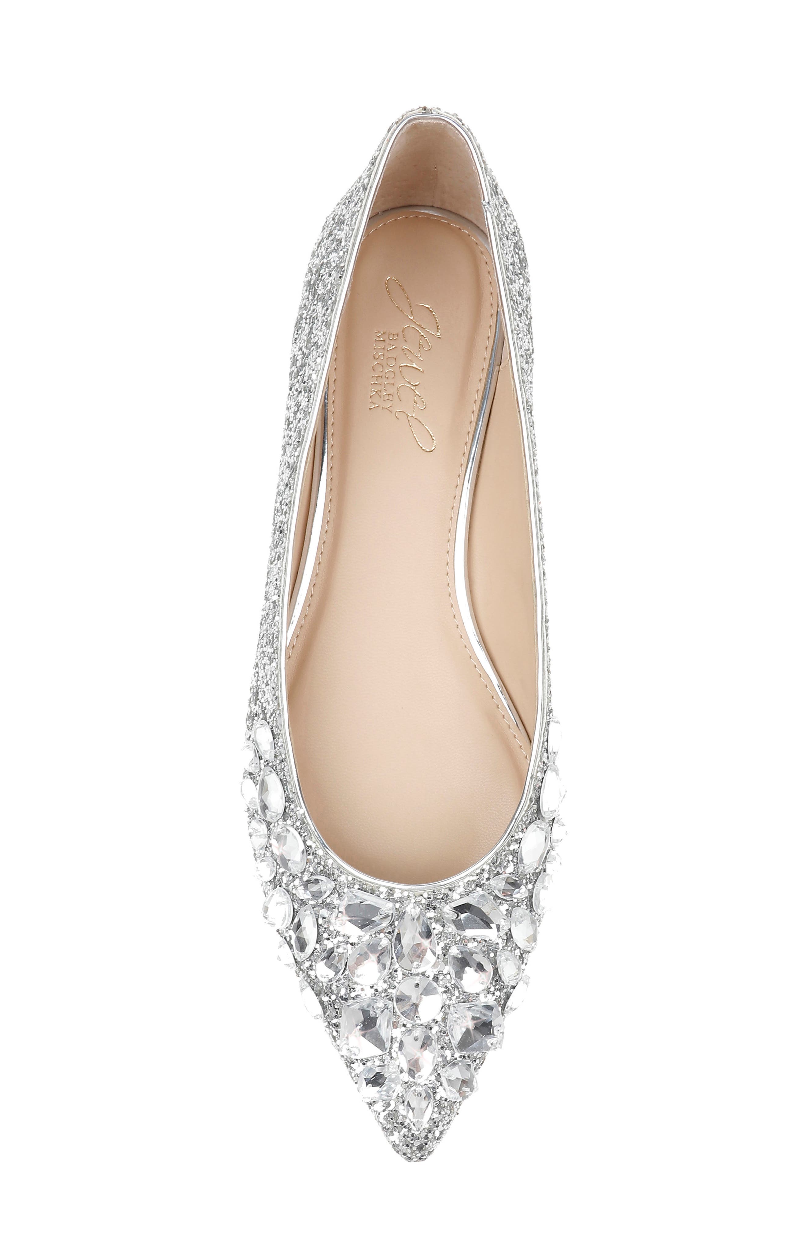 Ulanni Embellished Pointed Toe Glitter Flat, Alternate, color, SILVER GLITTER