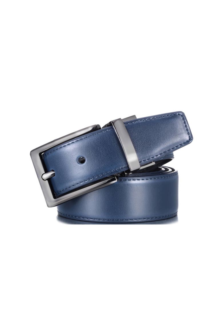 Reversible Leather Belt with Rotating Buckle, Alternate, color, Navy/Black