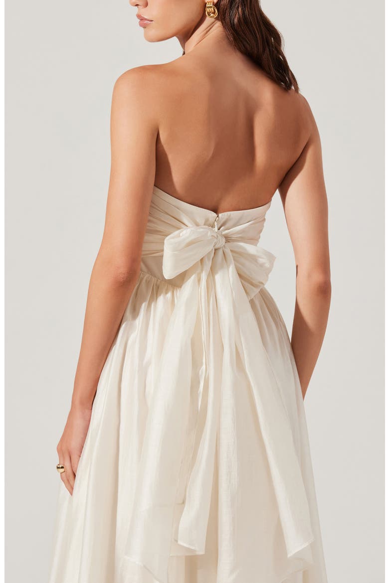 Aneesha Bow Back Strapless Midi Dress, Alternate, color, CREAM
