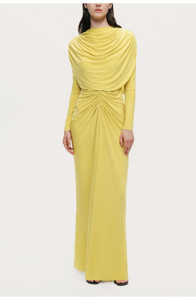 Nocturne Draped Cowl-Front Column Dress, Main, color, Yellow