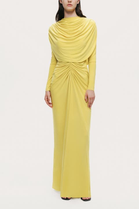 Draped Cowl-Front Column Dress