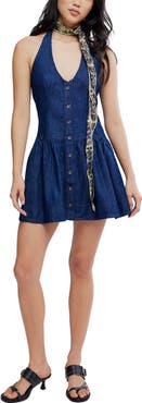 Free People Clean Break Denim Halter Minidress