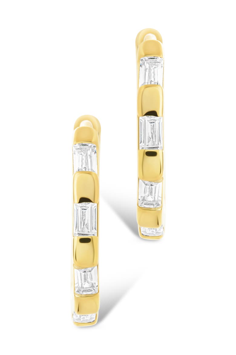 Cubic Zirconia Baguette Hoop Earrings, Alternate, color, GOLD