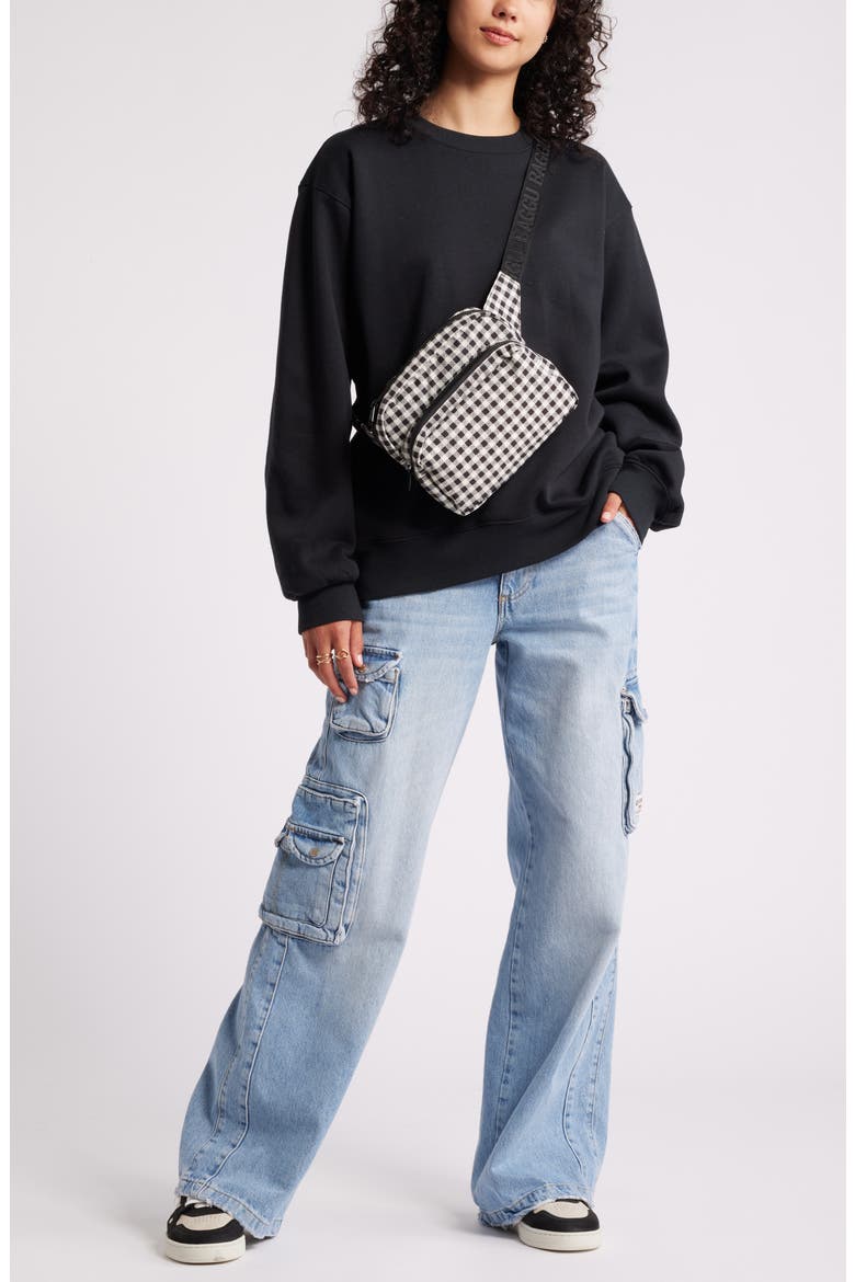 Fleece Detail Oversize Crewneck Sweatshirt, Alternate, color, BLACK JET