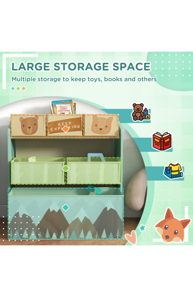 Qaba Toy Organizer with 6 Storage Bins, Kids Bedroom Storage Unit, Alternate, color, Green