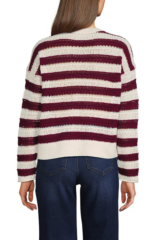 Lands' End Cotton Blend Pointelle Crew Neck Sweater In Pink