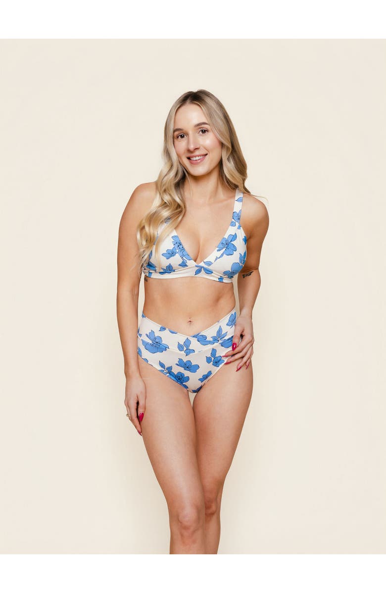 Kitty and Vibe Banded Triangle Bikini Top, Main, color, Blue Floral