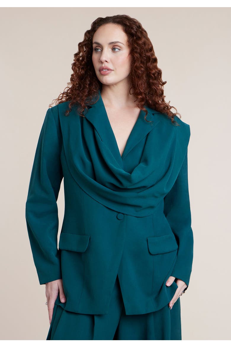 Draped Scarf Blazer, Alternate, color, DEEP TEAL