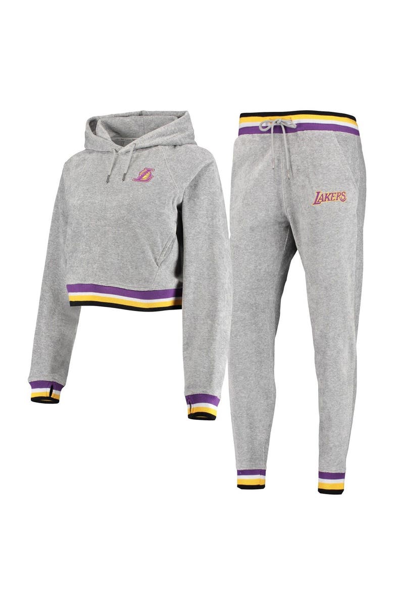 LUSSO Women's Lusso Gray Los Angeles Lakers Maisie-Maggie Velour Pullover Hoodie & Jogger Pants Set, Main, color, Gray