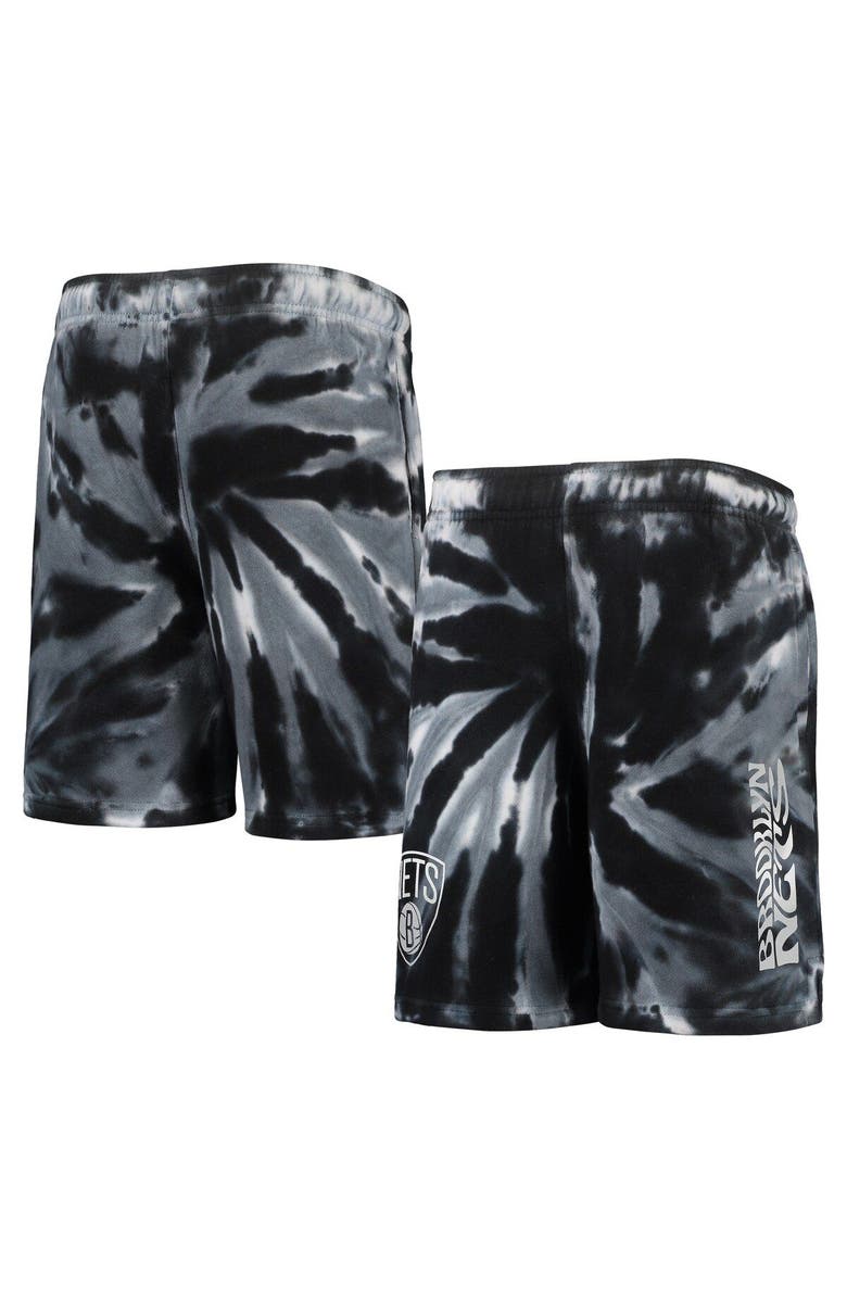 Outerstuff Youth Black Brooklyn Nets Santa Monica Tie-Dye Shorts, Main, color, Black