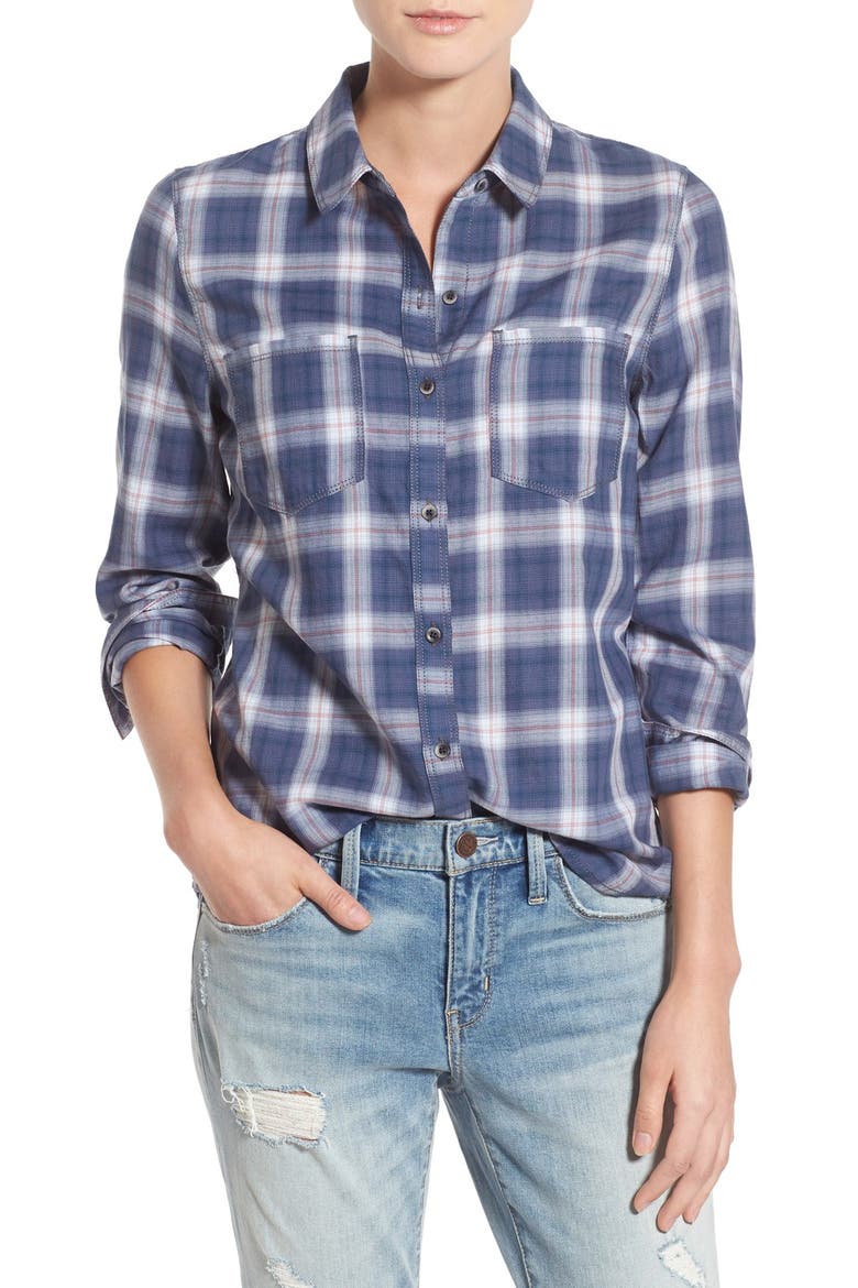 Treasure&Bond Plaid Cotton Shirt, Main, color, BLUE SHADOW QUATRO FADE PLAID