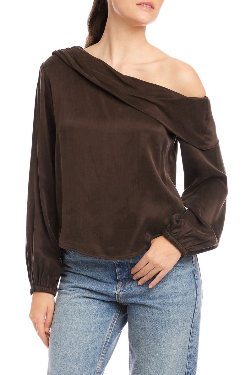 FIFTEEN TWENTY Marisa One-Shoulder Satin Top, Main, color, Brown