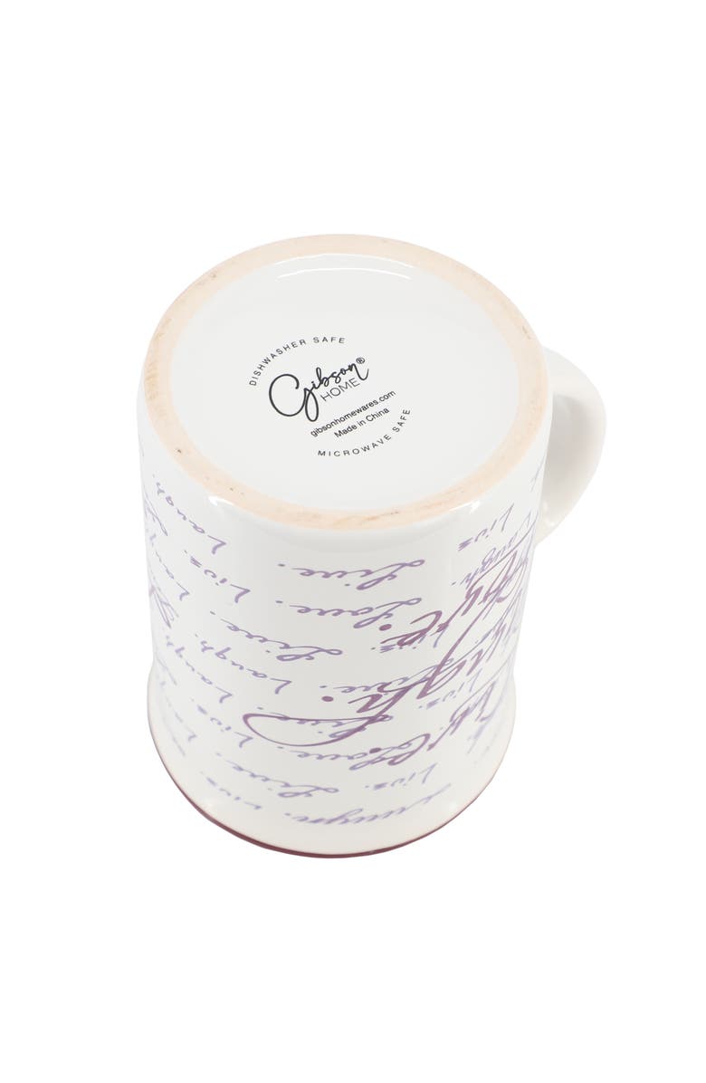 Gibson Home Inspirational Words Live, Laugh, Love 4 Piece 16 Ounce Stoneware Mug Set, Alternate, color, Purple