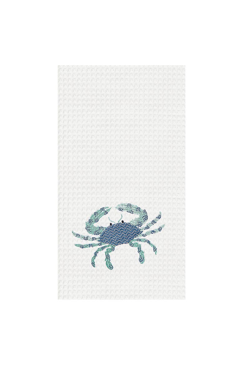 Blue Crab Waffle Weave Cotton Kitchen Towel, Main, color, White