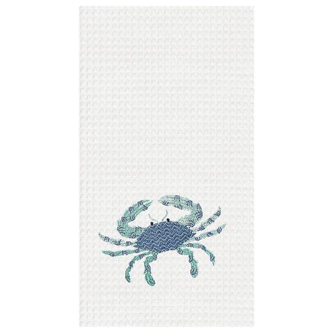 Blue Crab Waffle Weave Cotton Kitchen Towel