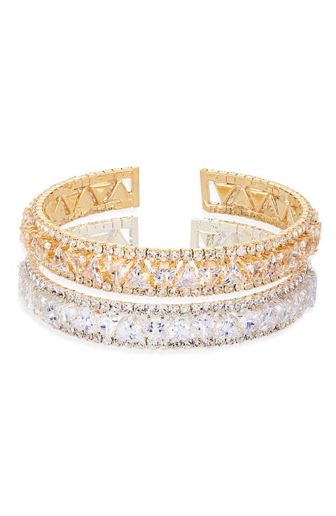 Set of 2 Crystal Cuff Bracelets