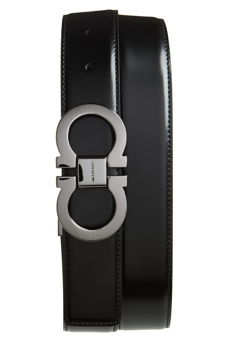 Reversible Leather Belt, Main, color, BLACK/ AUBURN