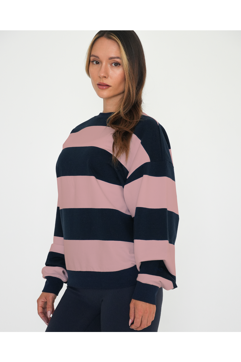 Rugby Stripe Relaxed Sweatshirt, Alternate, color, Navy/Pink