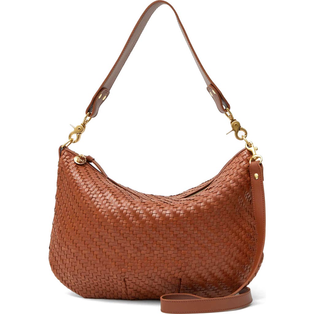 Clare V . Moyen Woven Leather Messenger Bag In Hazelnut Woven Zig Zag