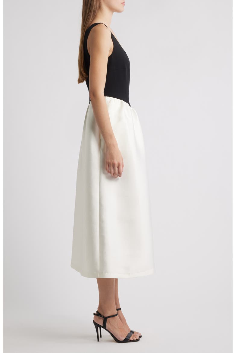 Mix Media Scuba & Crepe Midi Dress, Alternate, color, BLACK IVORY
