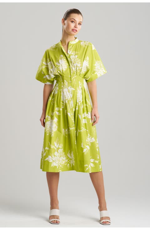 Miykao - Printed Cotton Poplin Pleat Release Button Down Dress